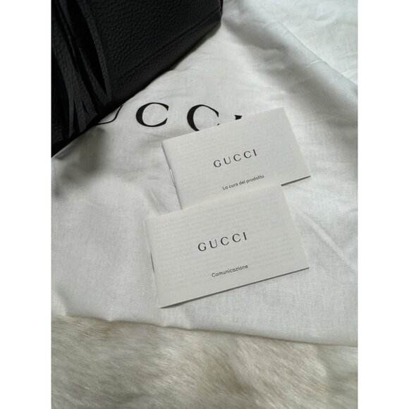 Gucci Soho Handbag Black Leather Tassel Double Chain Medium Shoulder Bag Purse - Picture 9 of 11